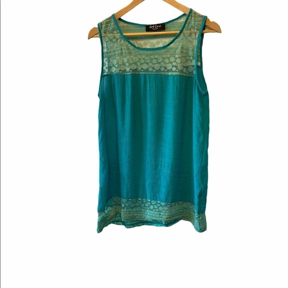 RED CORAL Teal Lace Top Lightweight SleevelessTank